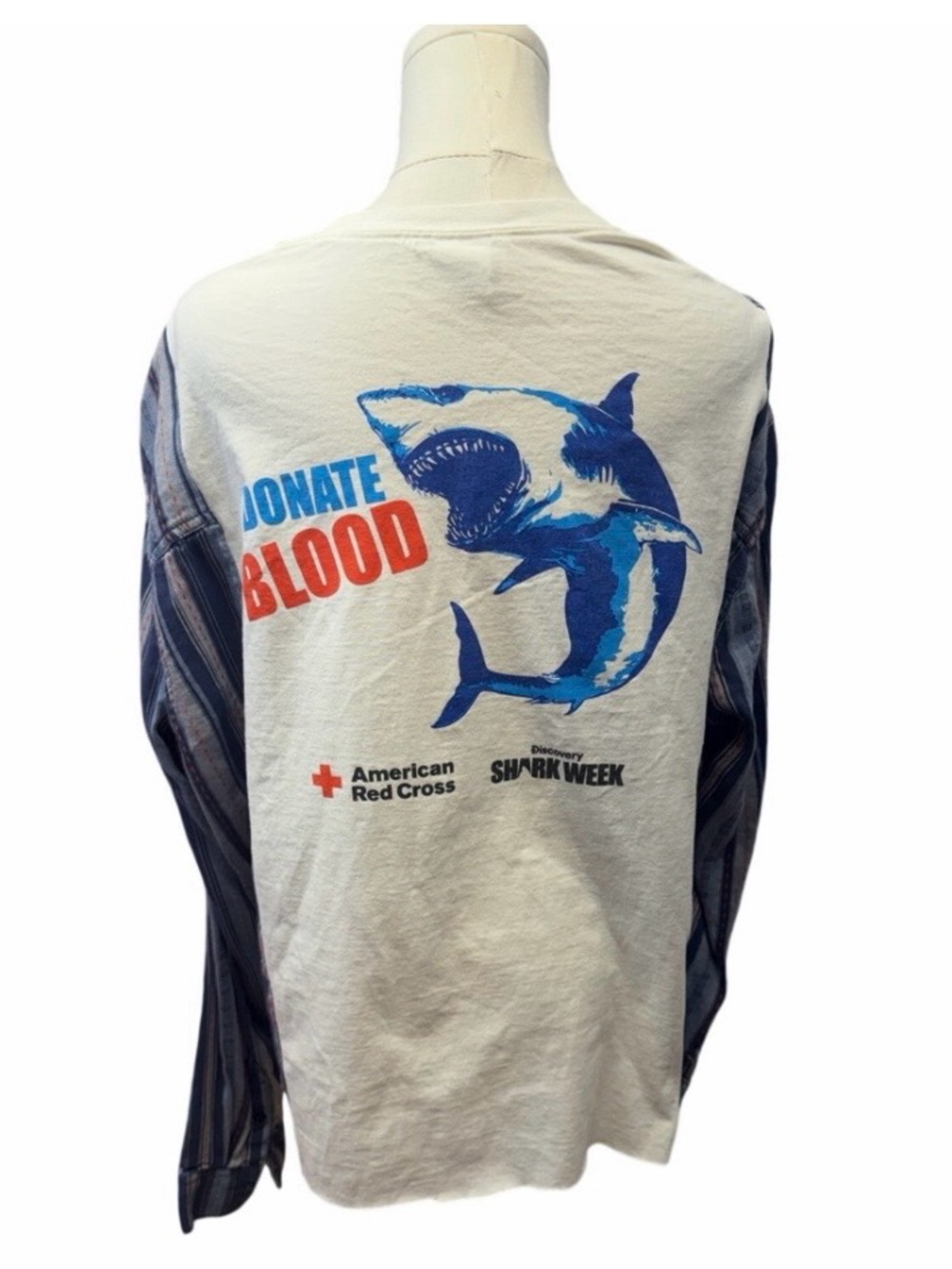 Shark week upcycled custom flannel shirt / tshirt combination graphic tee